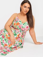 Yours Curve White Floral Print Frill Hem Dress - Image 5 of 6