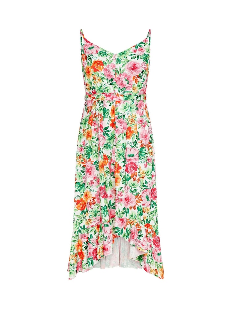 Yours Curve White Floral Print Frill Hem Dress - Image 6 of 6