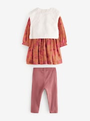 Rust Brown Long Sleeve 100% Cotton Dress with Gilet and Leggings Set (3mths-7yrs) - Image 1 of 4