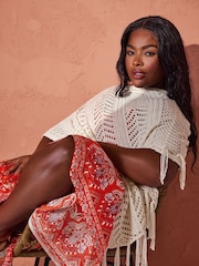 Yours Curve Cream Pointelle Knitted Poncho - Image 1 of 5