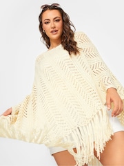 Yours Curve Cream Pointelle Knitted Poncho - Image 2 of 5