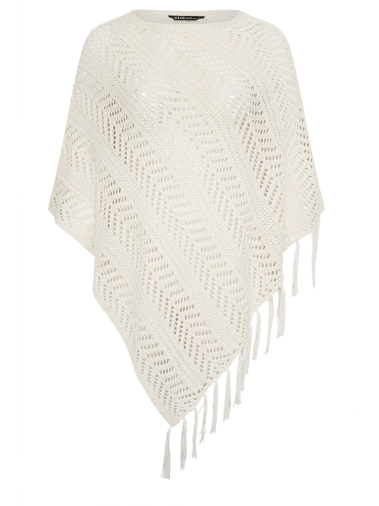 Yours Curve Cream Pointelle Knitted Poncho - Image 5 of 5