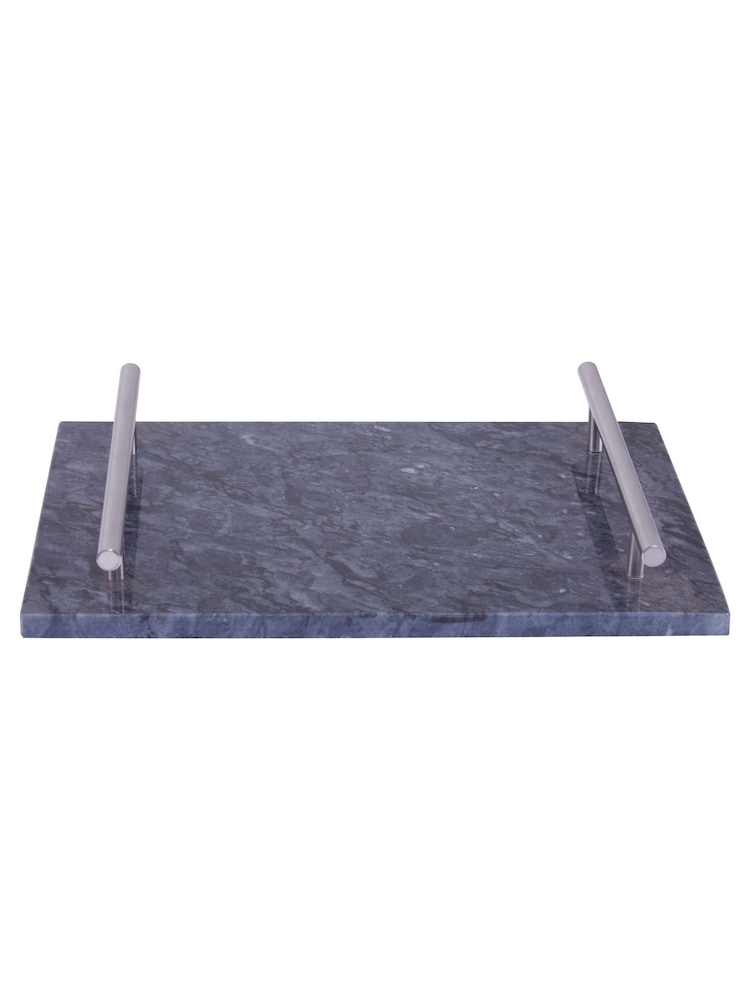 Interiors by Premier Black Marble Tray With Silver Handles - Image 1 of 4