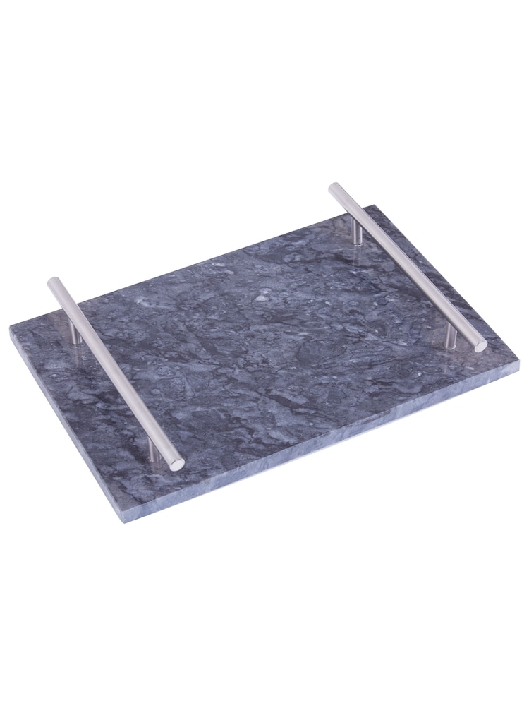 Interiors by Premier Black Marble Tray With Silver Handles - Image 2 of 4