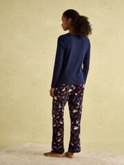 Joules Lyla Navy Jersey Pyjama Set - Image 1 of 9