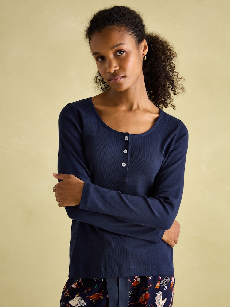 Joules Lyla Navy Jersey Pyjama Set - Image 2 of 9