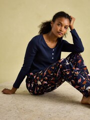 Joules Lyla Navy Jersey Pyjama Set - Image 6 of 9