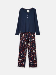 Joules Lyla Navy Jersey Pyjama Set - Image 7 of 9