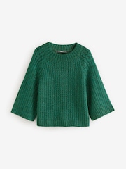 Green Emerald Sparkle Sequin Mesh Knitted Half Sleeve Jumper - Image 5 of 7
