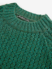 Green Emerald Sparkle Sequin Mesh Knitted Half Sleeve Jumper - Image 6 of 7