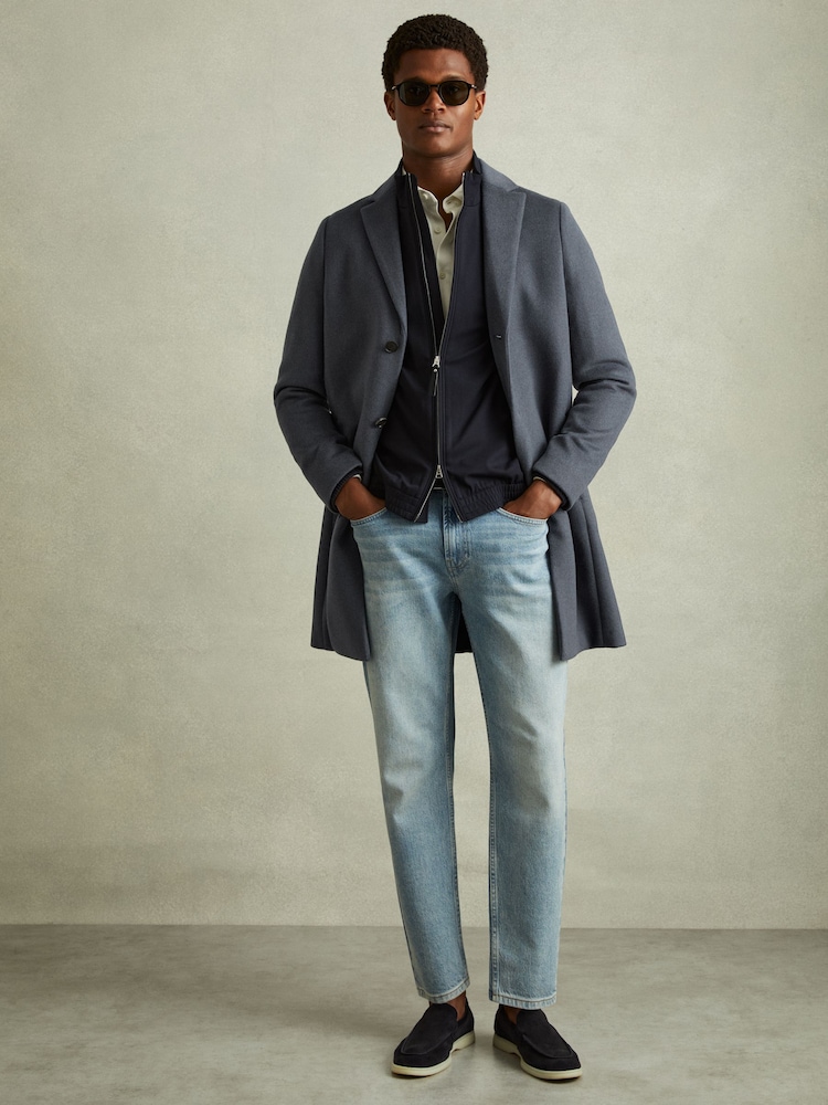 Reiss Airforce Blue Gable Wool Blend Single Breasted Overcoat - Image 1 of 6