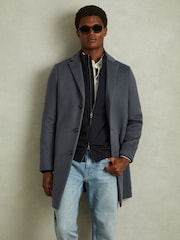 Reiss Airforce Blue Gable Wool Blend Single Breasted Overcoat - Image 3 of 6