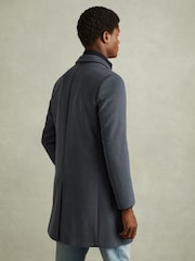 Reiss Airforce Blue Gable Wool Blend Single Breasted Overcoat - Image 5 of 6