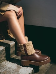 Tan Brown Standard/Wide Fit Forever Comfort® Borg Chunky Ankle Boots - Image 2 of 10
