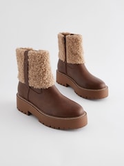Tan Brown Standard/Wide Fit Forever Comfort® Borg Chunky Ankle Boots - Image 5 of 10