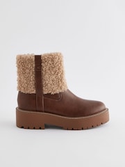 Tan Brown Standard/Wide Fit Forever Comfort® Borg Chunky Ankle Boots - Image 6 of 10