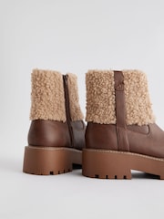 Tan Brown Standard/Wide Fit Forever Comfort® Borg Chunky Ankle Boots - Image 7 of 10