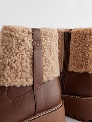 Tan Brown Standard/Wide Fit Forever Comfort® Borg Chunky Ankle Boots - Image 9 of 10