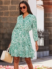 Sosandar Green Baroque Print Crinkle Shirt Dress - Image 3 of 5