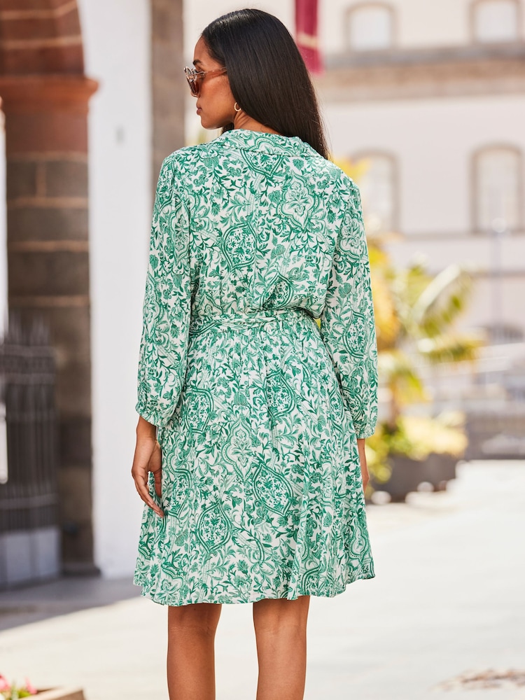 Sosandar Green Long Sleeve Shirt Dress Button Front Midi Utility