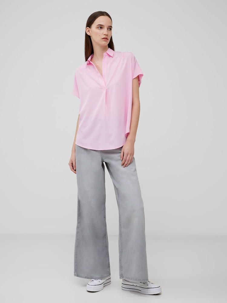 French Connection Pink Crepe Light Sleeveless Popover Shirt - Image 2 of 4