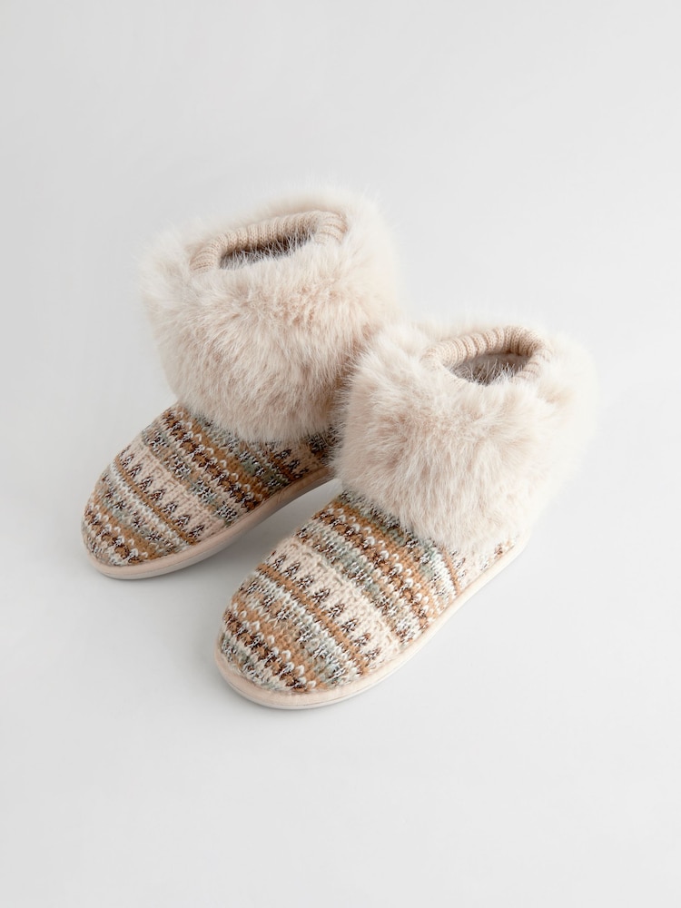 Pom Pom Marks And Spencer Ladies Slipper Boots Buy Neutral Knitted