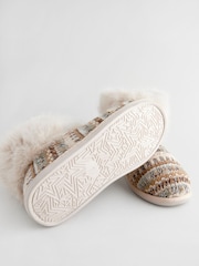 Neutral Knitted Faux Fur Fairisle Pattern Boot Slippers - Image 6 of 7