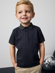 Charcoal Grey Short Sleeve Textured Polo Shirt (3mths-7yrs) - Image 1 of 4
