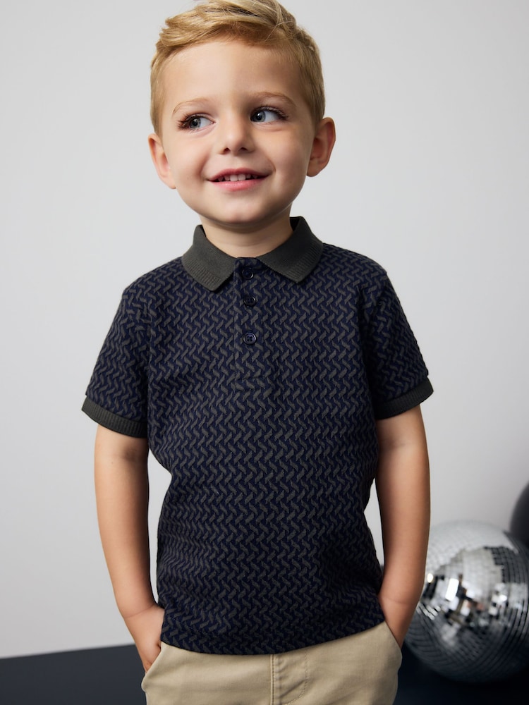 Charcoal Grey Short Sleeve Textured Polo Shirt (3mths-7yrs) - Image 1 of 4