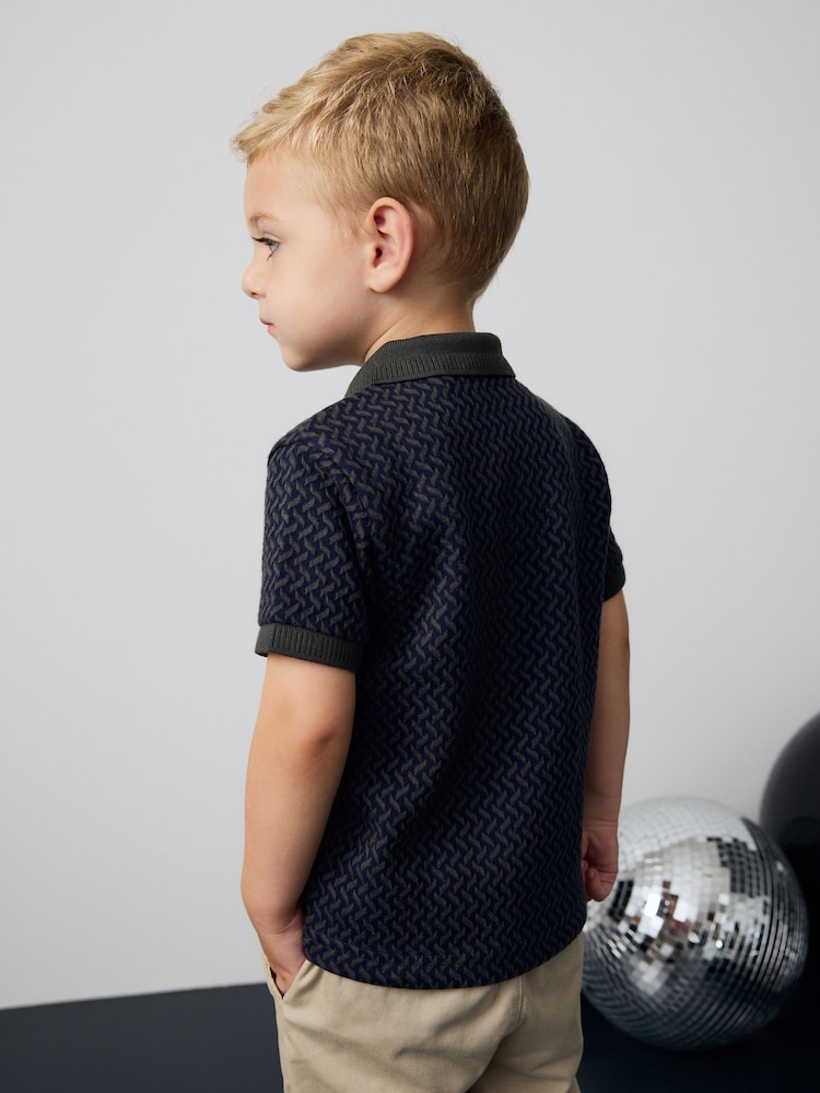 Charcoal Grey Short Sleeve Textured Polo Shirt (3mths-7yrs) - Image 2 of 4