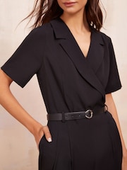 Friends Like These Black Wrap Collar Belted Jumpsuit - Image 2 of 4