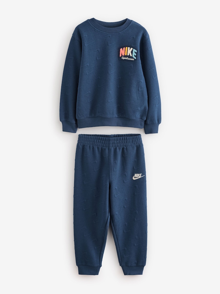 Nike Blue Little Kids Powder Play Jacquard Crew Tracksuit - Image 1 of 1 Nike Blue Little Kids Powder Play Jacquard Crew Tracksuit - Image 1 of 1
