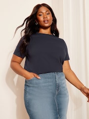 Curves Like These Navy Blue Crew Neck T-Shirt - Image 1 of 4