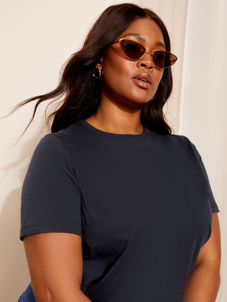 Curves Like These Navy Blue Crew Neck T-Shirt - Image 2 of 4 Curves Like These Navy Blue Crew Neck T-Shirt - Image 2 of 4