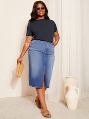 Curves Like These Navy Blue Crew Neck T-Shirt - Image 3 of 4