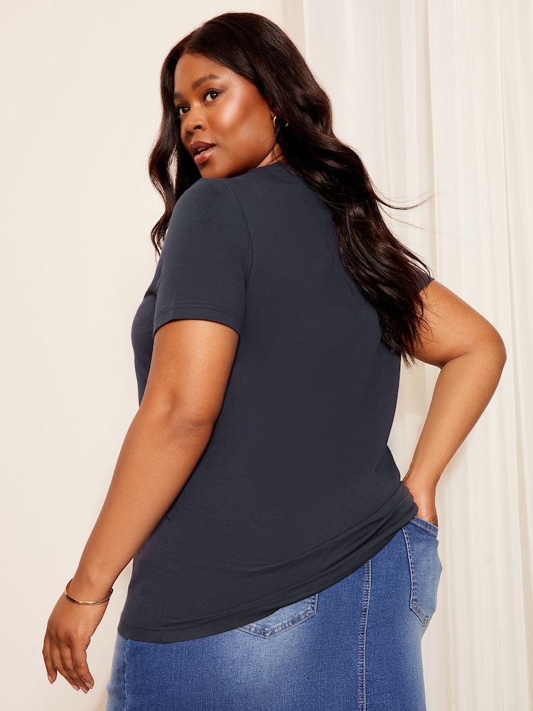 Curves Like These Navy Blue Crew Neck T-Shirt - Image 4 of 4 Curves Like These Navy Blue Crew Neck T-Shirt - Image 4 of 4