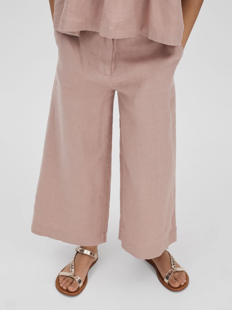 Reiss Pink Dani Senior Linen Loose Fit Trousers - Image 1 of 4 Reiss Pink Dani Senior Linen Loose Fit Trousers - Image 1 of 4
