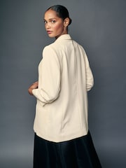 Cream Relaxed Ruched Sleeve Blazer - Image 3 of 7