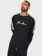 أسود داكن - طقم من بيجامة بكُم طويل من مزيج قطن من Threadbare - صورة 3 من 4