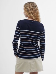 Barbour® Navy Hawkins Striped Long Sleeved Logo 100% Cotton T-Shirt - Image 2 of 7