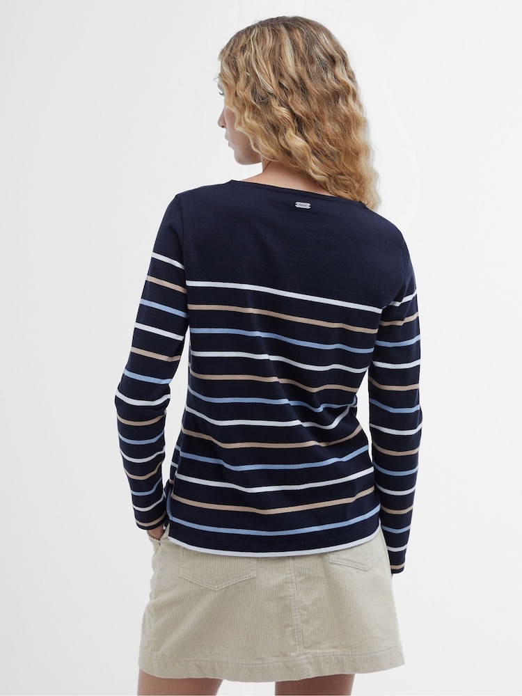 Barbour® Navy Hawkins Striped Long Sleeved Logo 100% Cotton T-Shirt - Image 2 of 7