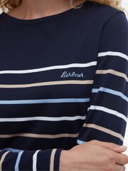 Barbour® Navy Hawkins Striped Long Sleeved Logo 100% Cotton T-Shirt - Image 5 of 7