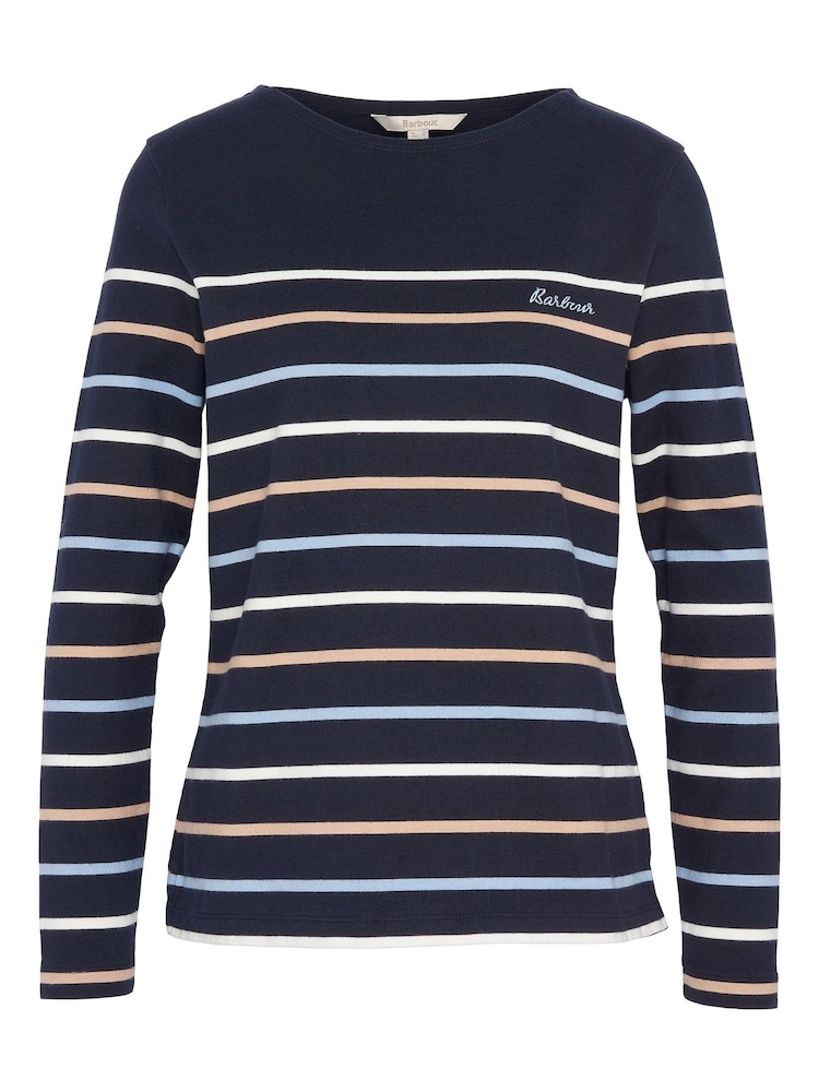Barbour® Navy Hawkins Striped Long Sleeved Logo 100% Cotton T-Shirt - Image 7 of 7