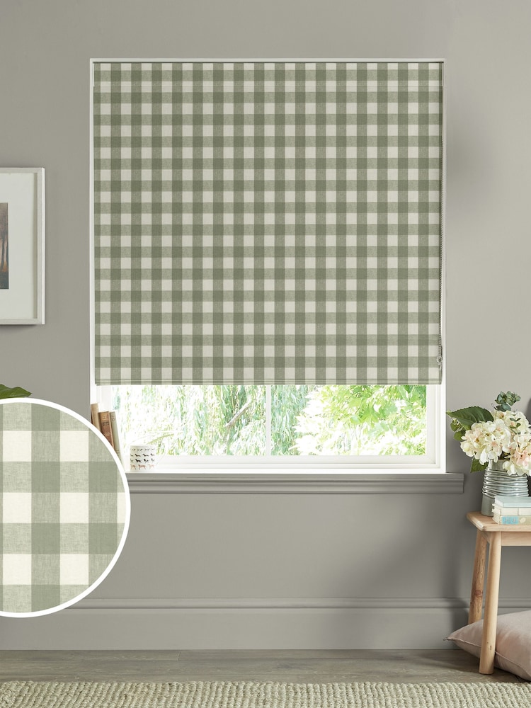 Sophie Allport Green Gingham Made to Measure 100% Cotton Roman Blinds - Image 1 of 6