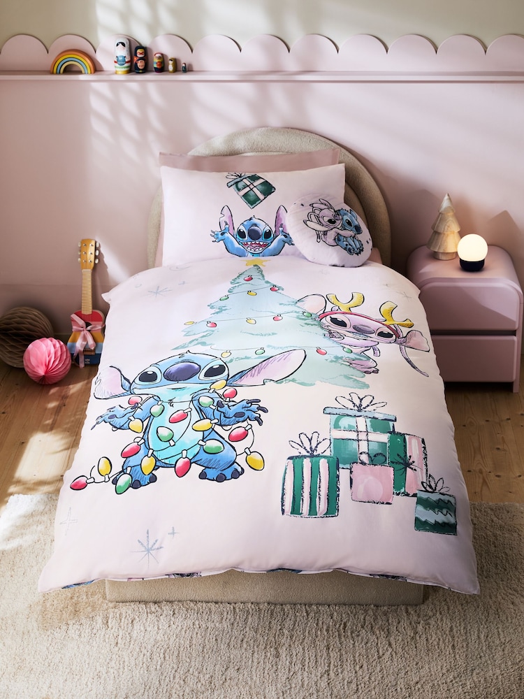 Lilo & Stitch Pink Christmas 100% Cotton Duvet Cover and Pillowcase Set - Image 1 of 7