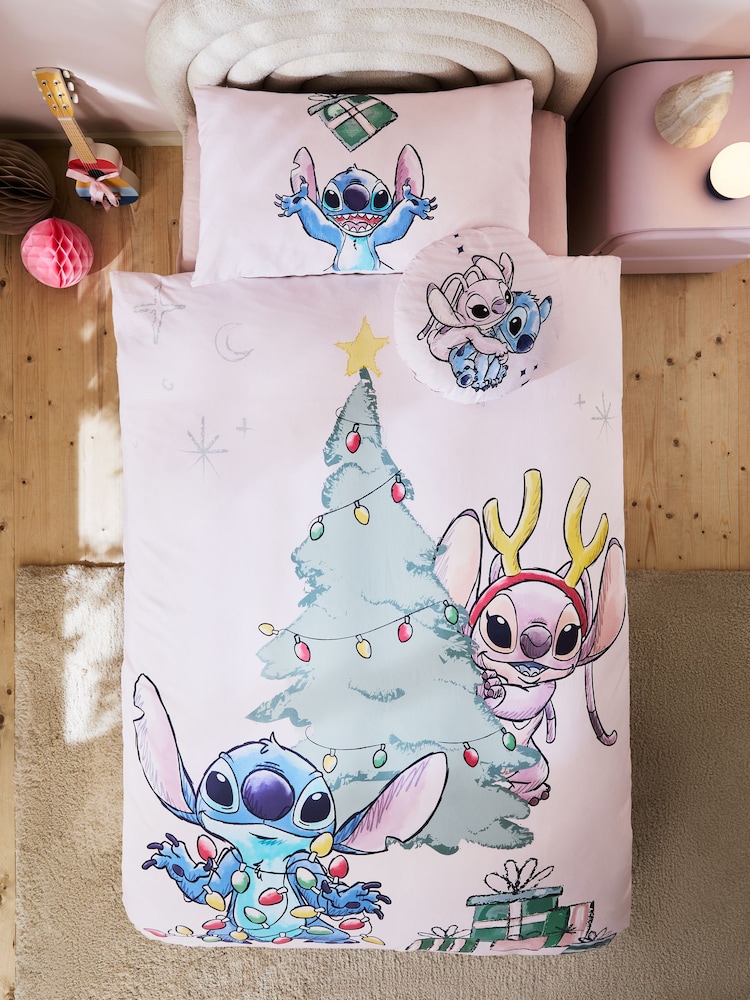 Lilo & Stitch Pink Christmas 100% Cotton Duvet Cover and Pillowcase Set - Image 3 of 7