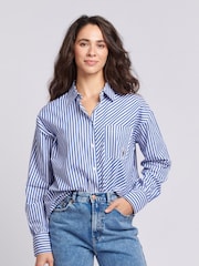 U.S. Polo Assn. Blue Womens Loose Fit Striped Shirt - Image 1 of 5