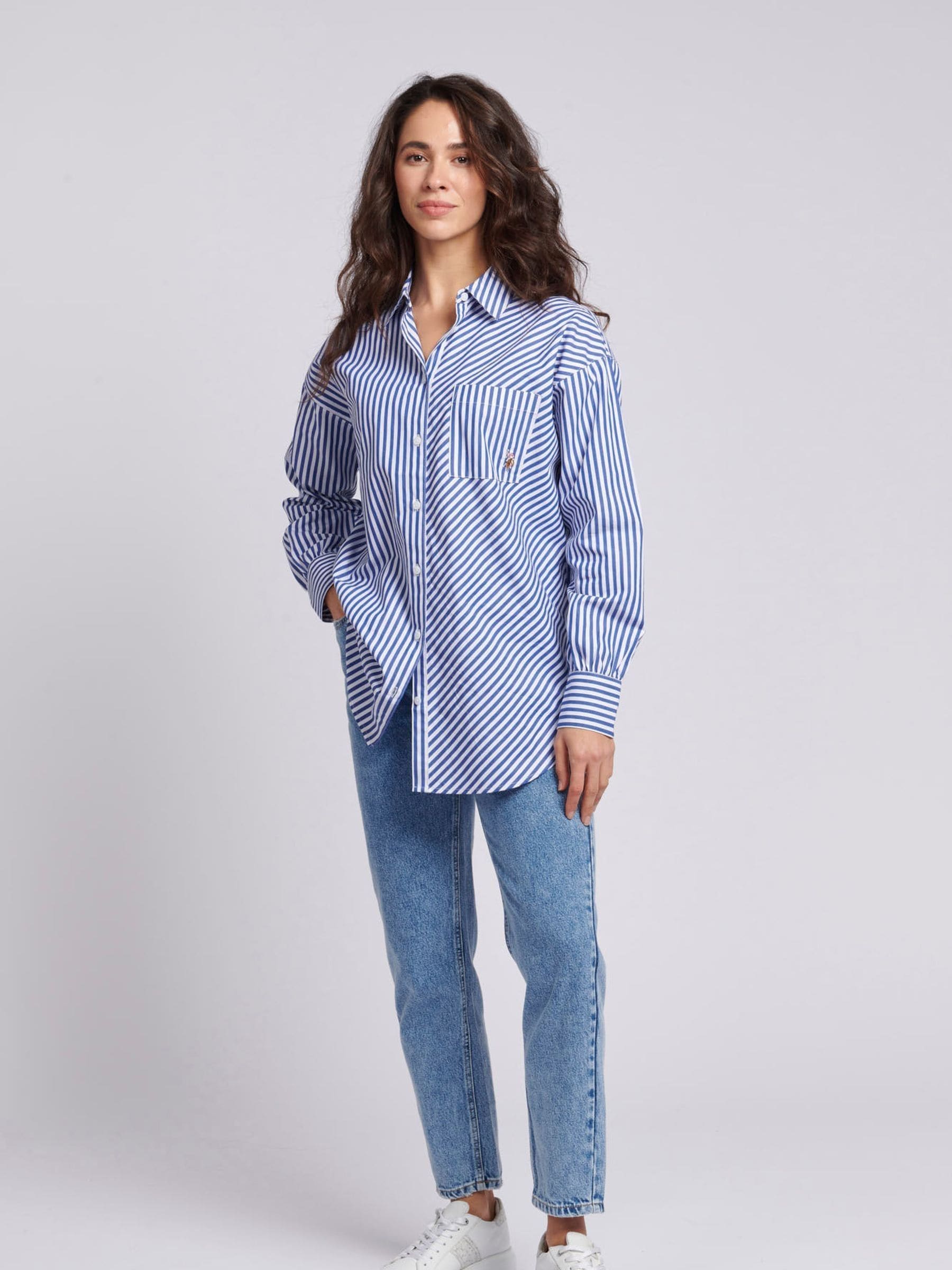 Buy U.S. Polo Assn. Blue Womens Loose Fit Striped Shirt from