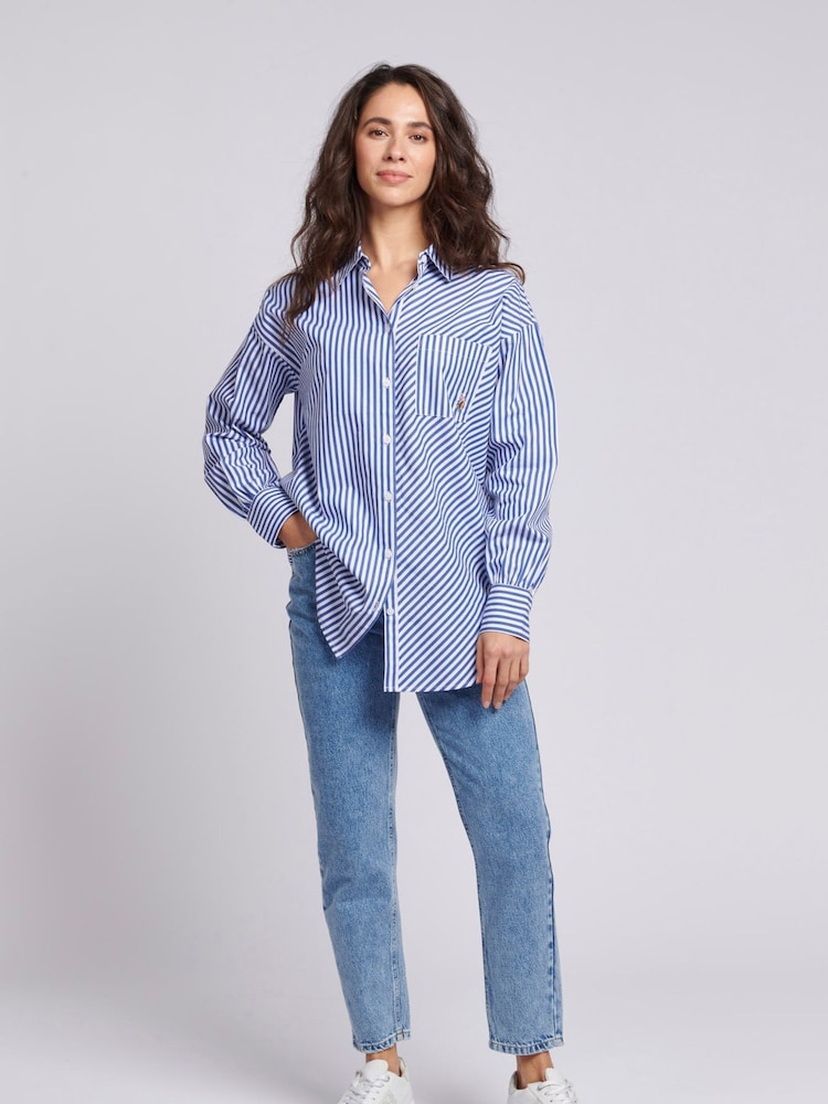 U.S. Polo Assn. Blue Womens Loose Fit Striped Shirt - Image 5 of 5