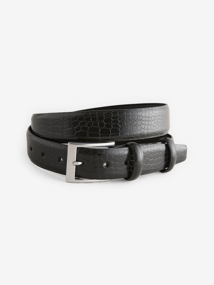 Black Croc Effect Leather Belt - Image 2 of 4